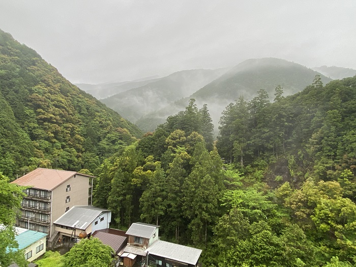 窓から見た山々の風景