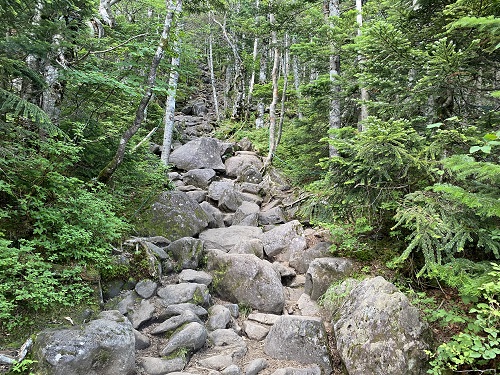 大きな岩の急登の蓼科山登山道