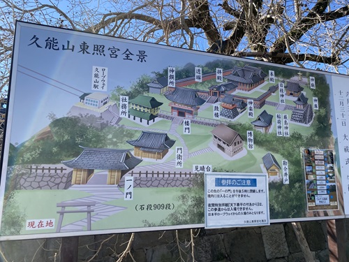 久能山東照宮の境内を書いた案内板