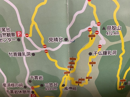 平尾台観光マップ出典の千仏鍾乳洞周辺地図