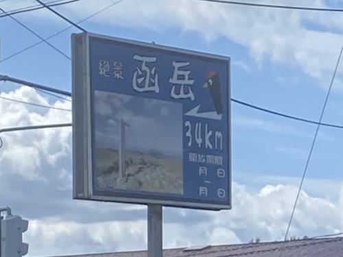 国道沿いにある函岳の看板