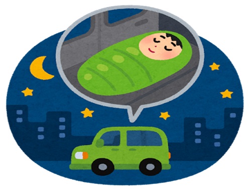 車中泊する人のイラスト
