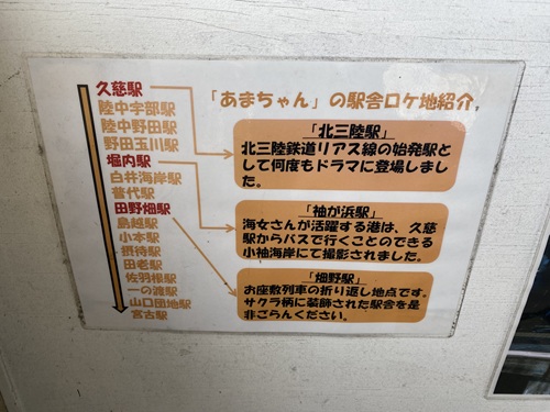 あまちゃんロケ地を紹介した北三陸鉄道の案内看板