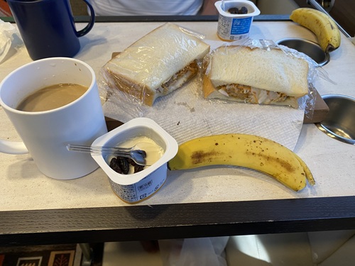 道の駅伊豆月ヶ瀬で食べた白身フライサンドなど朝食