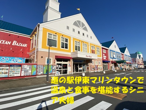 道の駅伊東マリンタウンで温泉と食事を堪能するシニア夫婦