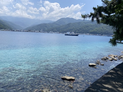 御浜岬から見える戸田湾と船