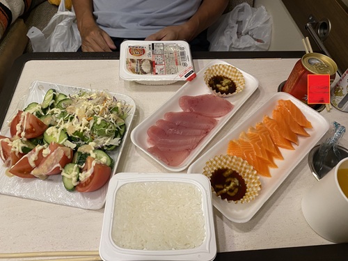 刺身など道の駅ビーナスライン蓼科湖で食べた晩御飯