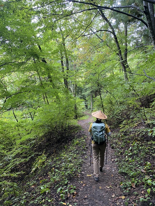 鳥居峠に向かうシニア夫婦