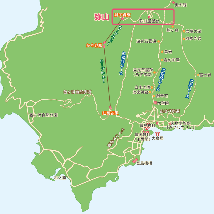 弥山への行き方の案内図