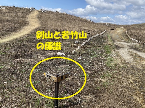 秋吉台の剣山と若竹山の標識